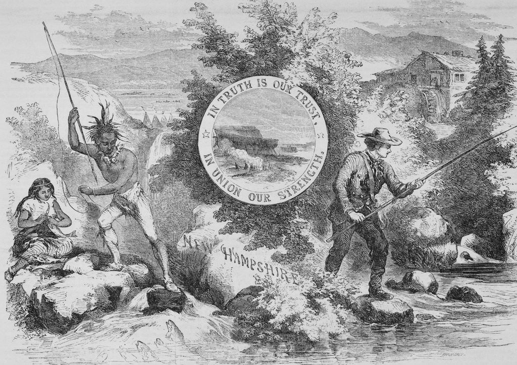 Detail of Elaborate Depiction of Caucasian and Native American Fishermen by Anonymous