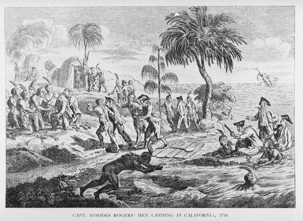 Detail of Captain Woodes Rodgers Arrving in California by Anonymous