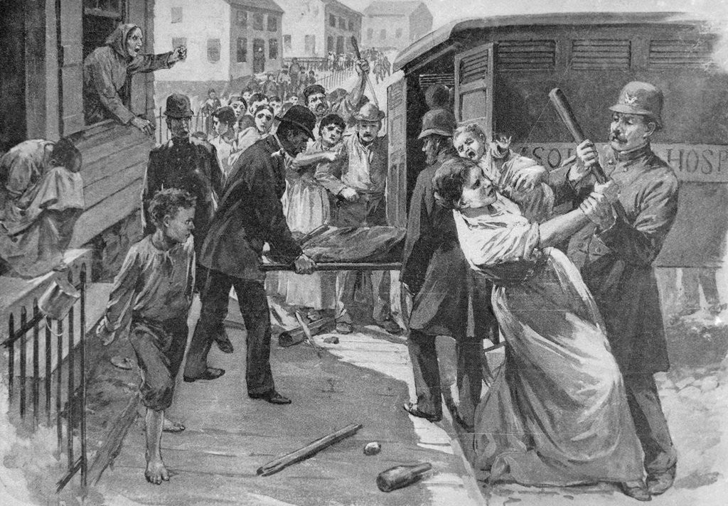 Detail of Commotion over Smallpox Patients Departure by Anonymous