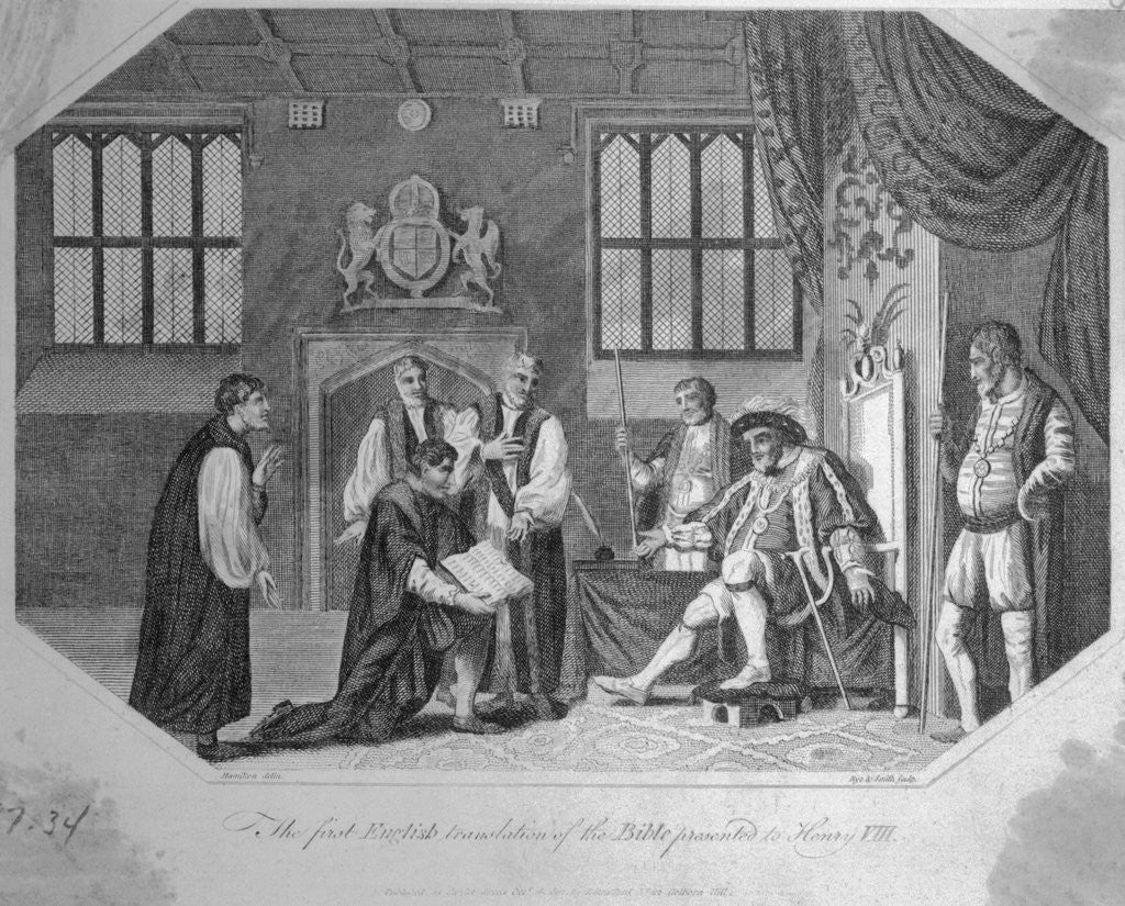Detail of The First English Translation of the Bible Presented to Henry VIII Engraving by Anonymous