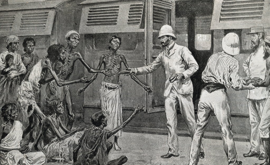 Detail of Starving Indian Residents Receiving Bread from Officials by Anonymous