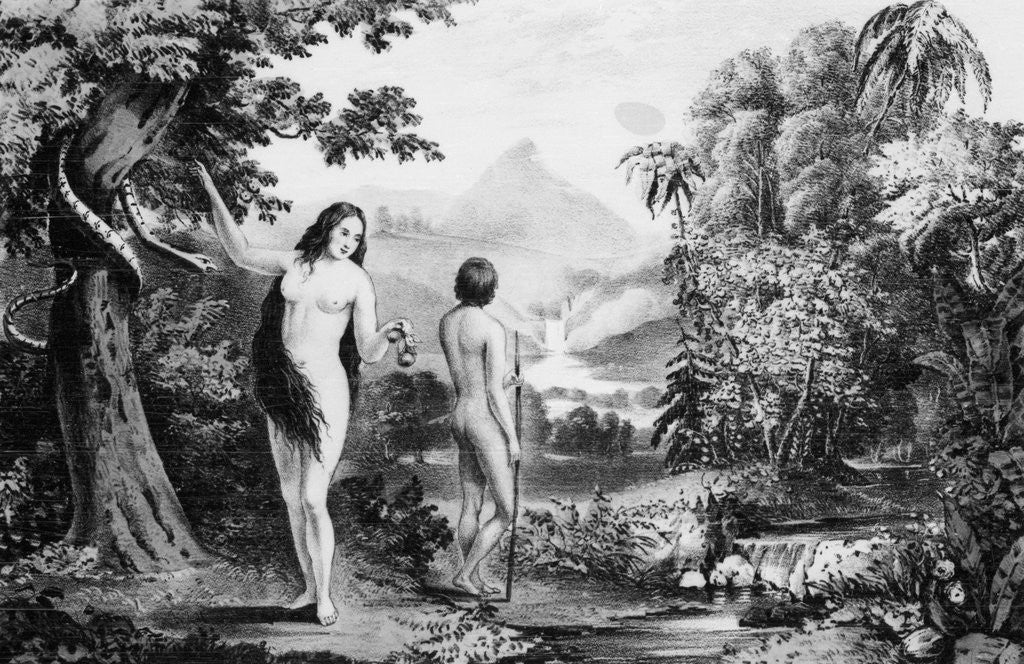 Detail of Adam and Eve in Garden of Eden by Corbis