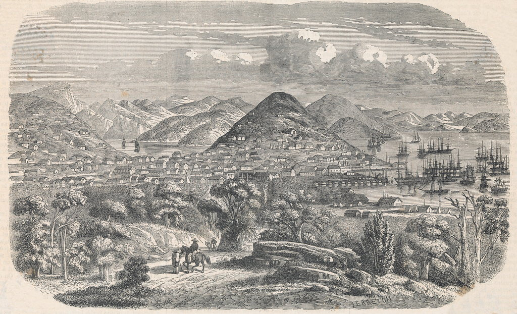 Detail of Early Drawing Depicting California Settlements by Corbis