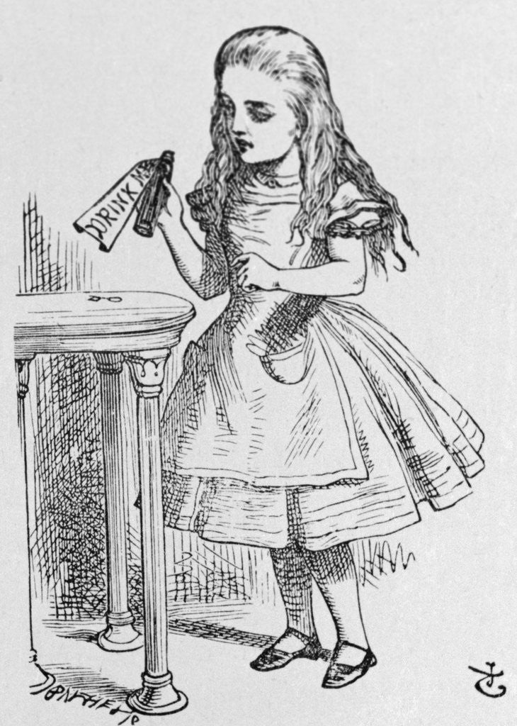 Detail of Illustration Depicting Alice Holding the Bottle Labelled 
