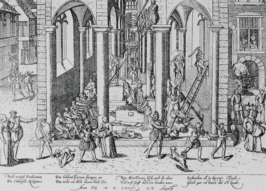 Detail of 16th-Century Print of Iconoclasts Destroying a Church by Corbis