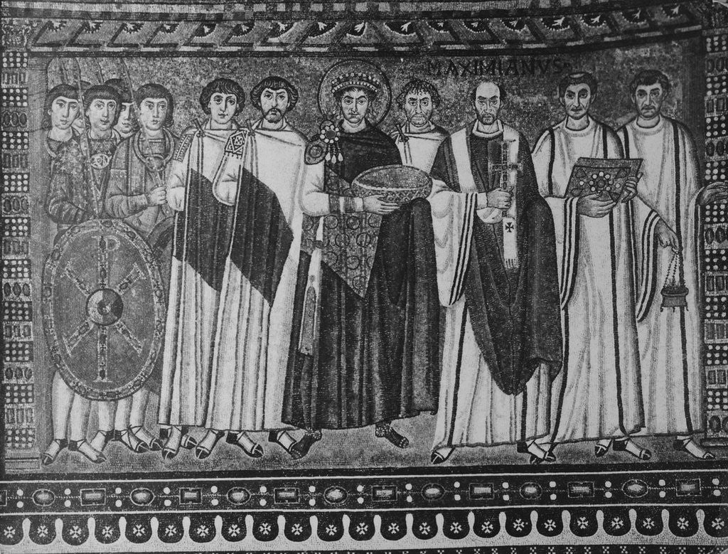 Detail of Byzantine Mosaic of Emperor Justinian and His Retinue by Anonymous