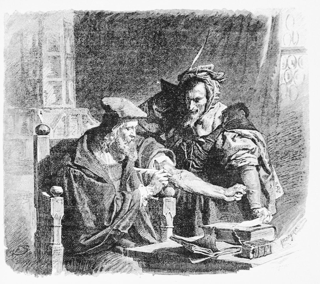 Detail of Faust Signs Deal with the Devil in Blood by Anonymous