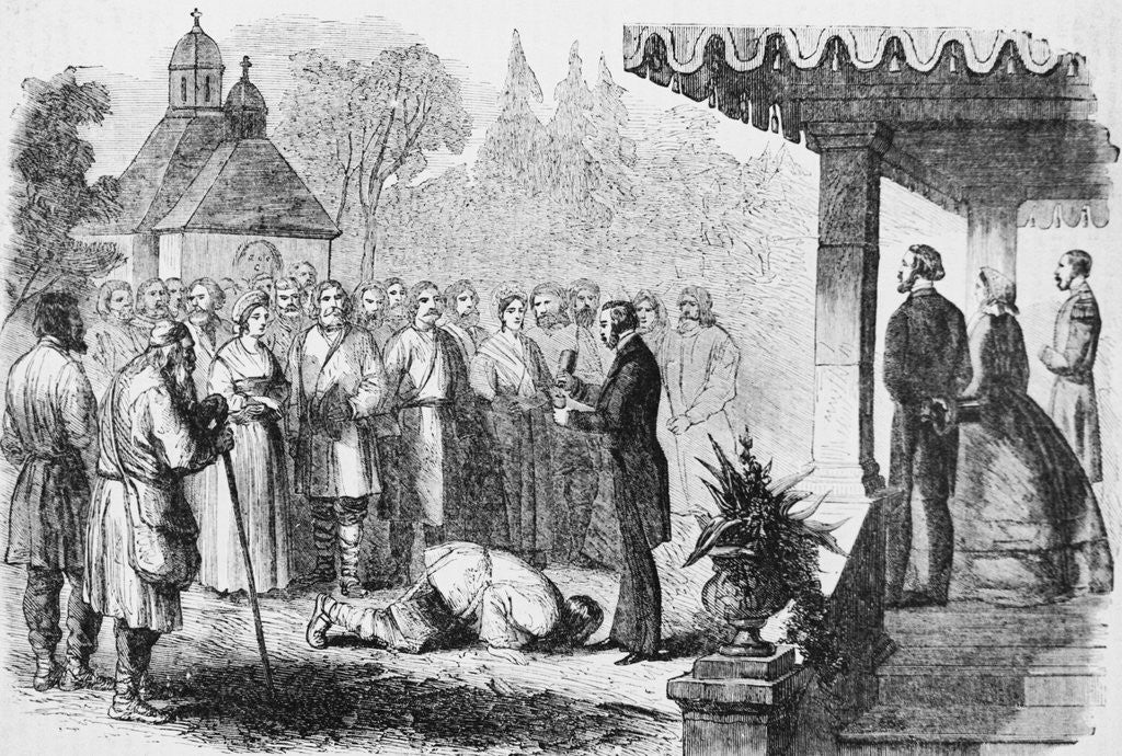 Detail of Officials with Serfs Receiving Their Freedom by Anonymous
