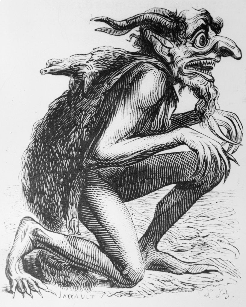 Detail of Early Illustration of Devil in a Stooping Position by Corbis