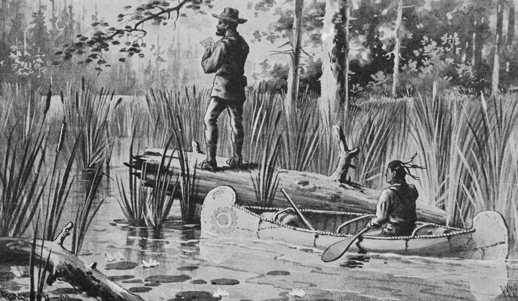 Detail of Illustration of Joseph Nicholas Nicollet Exploring Lake Itasca by Anonymous
