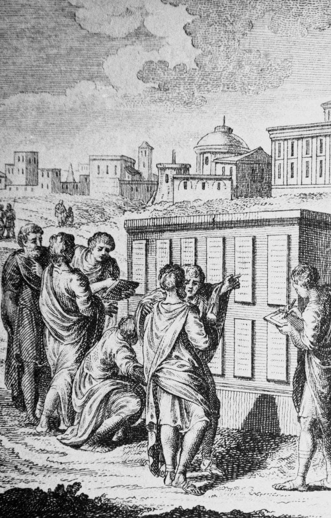 Detail of Engraving of Romans Looking at Law Tablets by Anonymous