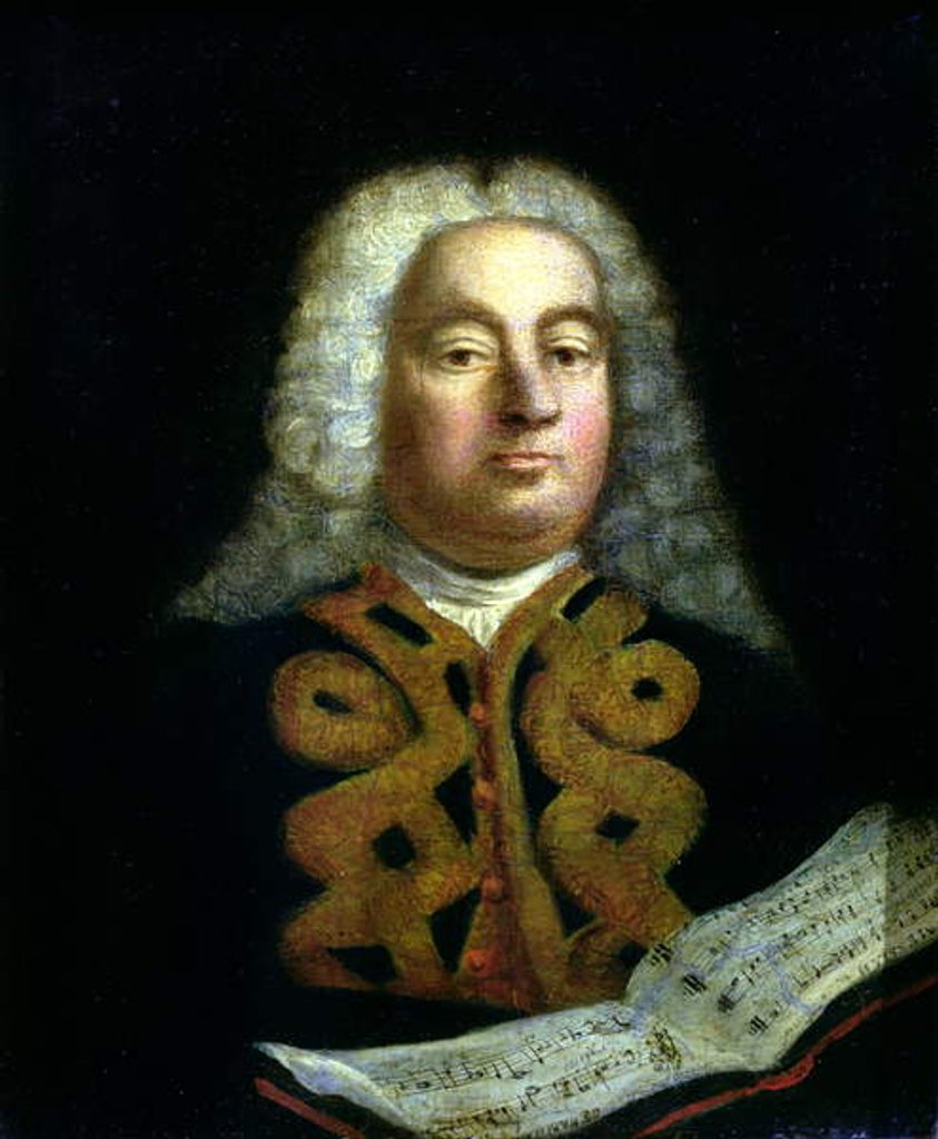Detail of Portrait of George Frederick Handel with a copy of the Messiah, c.1749 by English School