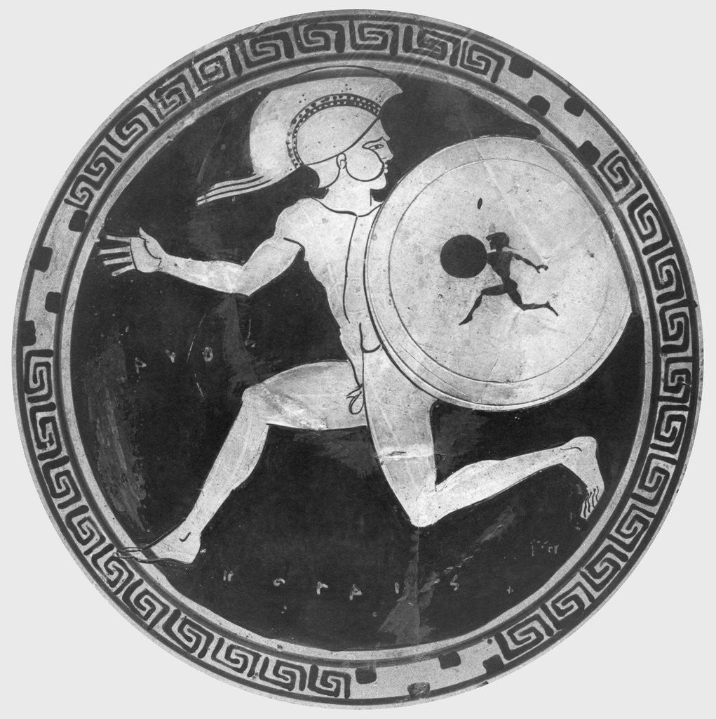 Detail of Red Figure Vase Painting with Greek Soldier Holding a Shield by Anonymous