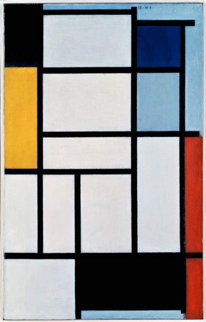 Detail of Composition with red, black, yellow, blue and grey, 1921, by Piet Mondrian, oil on canvas. Netherlands, 20th century. by Piet Mondrian