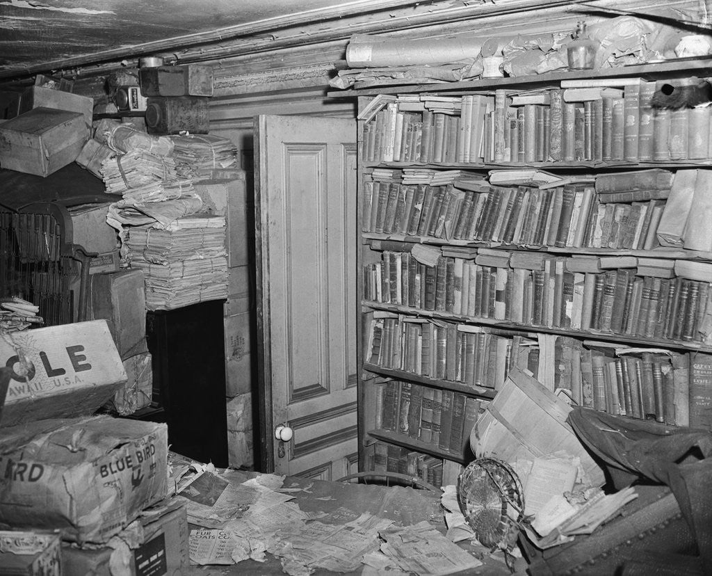 Detail of Interior View of a Room Full of Books and Cartons by Corbis