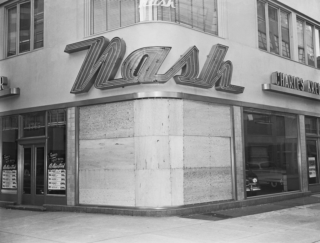 Detail of Nash Auto Dealership with Boarded-up Window by Anonymous