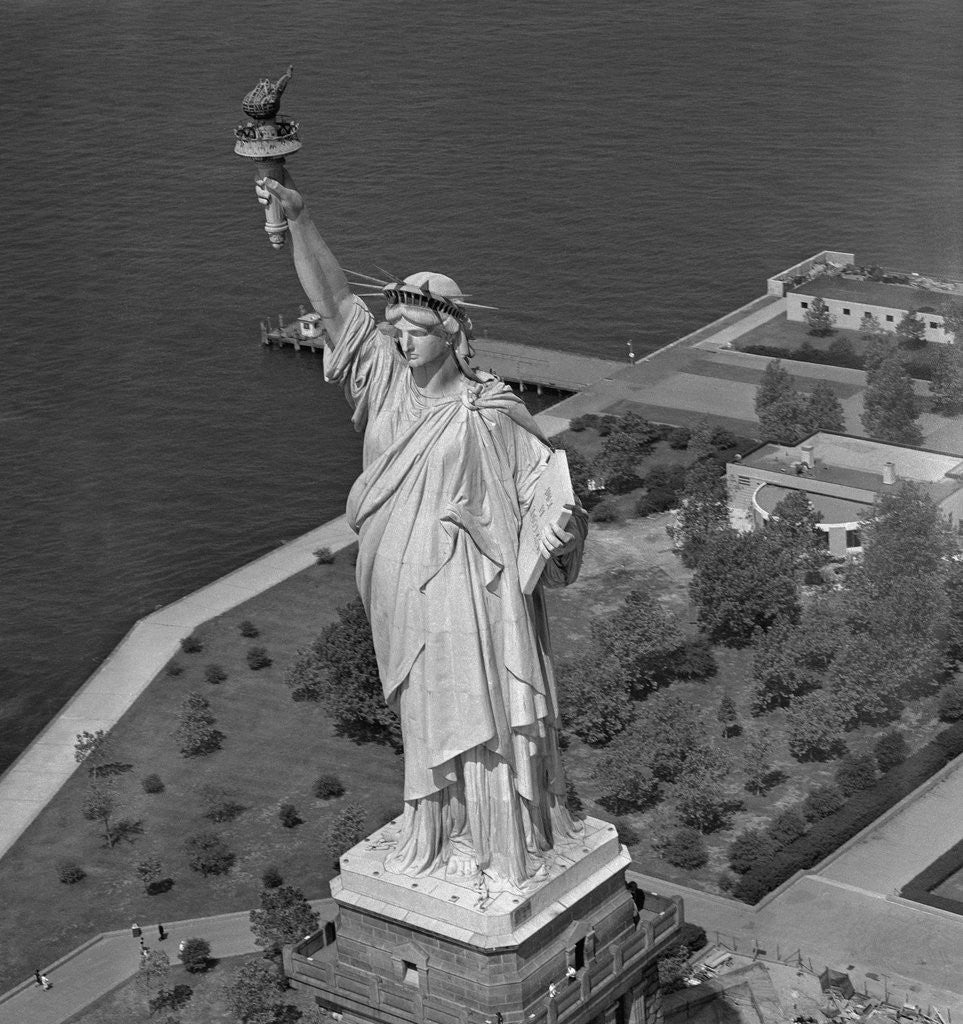Detail of Aerial View of Statue of Liberty from Helicopter by Anonymous