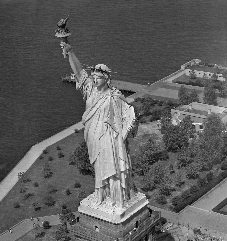 Detail of Aerial View of Statue of Liberty from Helicopter by Corbis