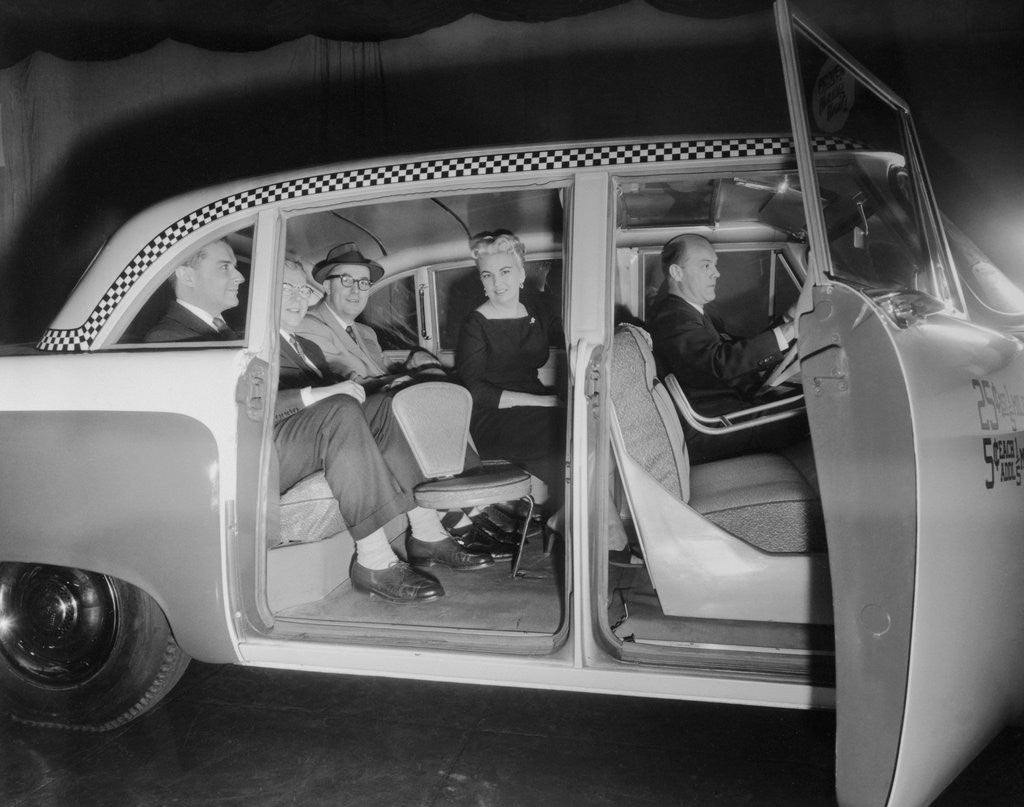 Detail of Interior View of Passengers Inside a New York City Checker Cab by Anonymous