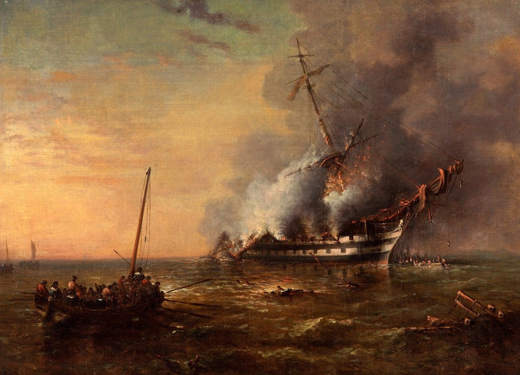 Detail of HMS 'Bombay' on Fire at Montevideo, 22 December 1828 by George Kerr