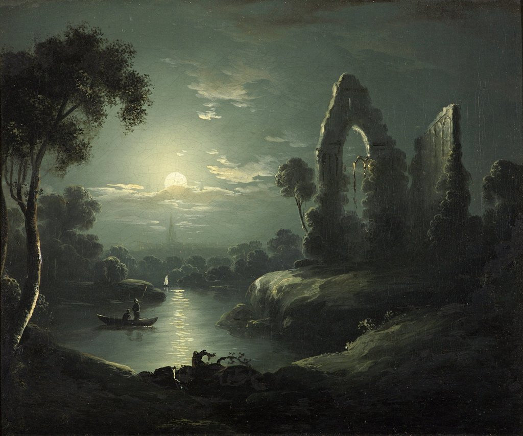 Detail of Moonlit River Landscape by British School