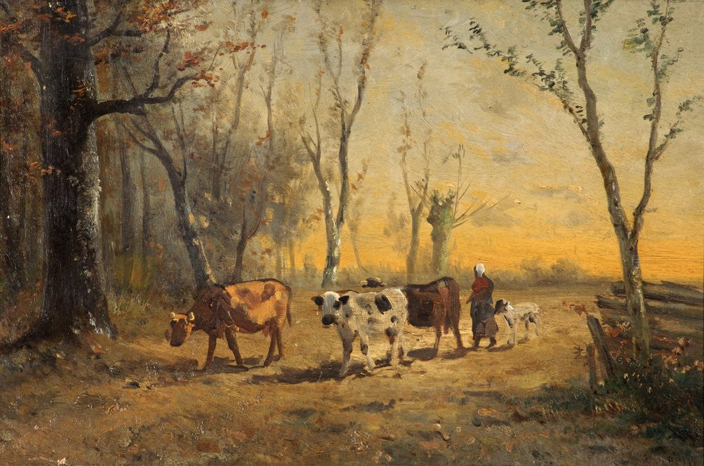 Detail of Cattle on a Woodland Track by Belgian School