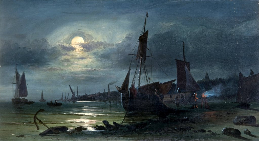 Detail of Moonrise on the Medway by William Callow