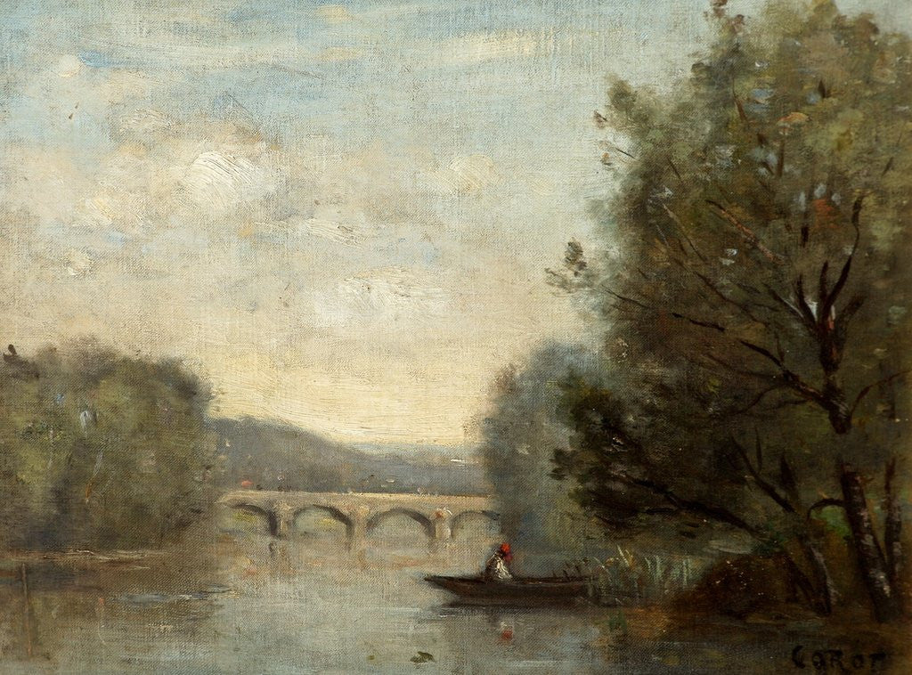 Detail of Landscape with Bridge by Jean Baptiste Corot