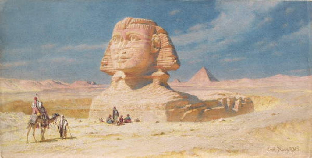 Detail of The Sphynx of Giza with the Pyramid of Mykerinos, 1874 by Carl Haag