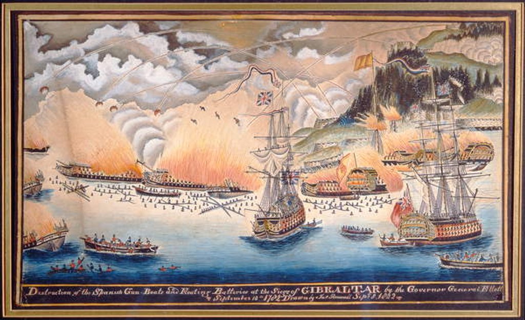 Detail of The Destruction of the Spanish Gun Boats and Floating Batteries at the Siege of Gibraltar by the Governor General Eliott by James Rosewall