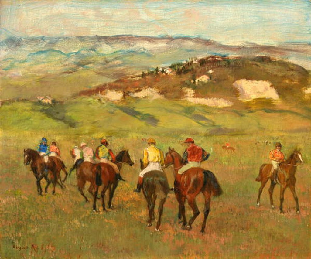 Detail of Jockeys on Horseback before Distant Hills, 1884 by Edgar Degas