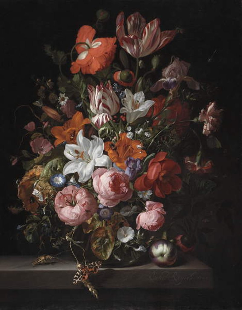 Detail of Flowers in a Glass Vase, 1704 by Rachel Ruysch