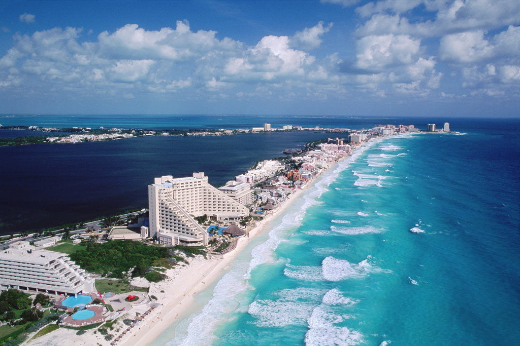 Detail of Cancun Beach and Hotels by Corbis