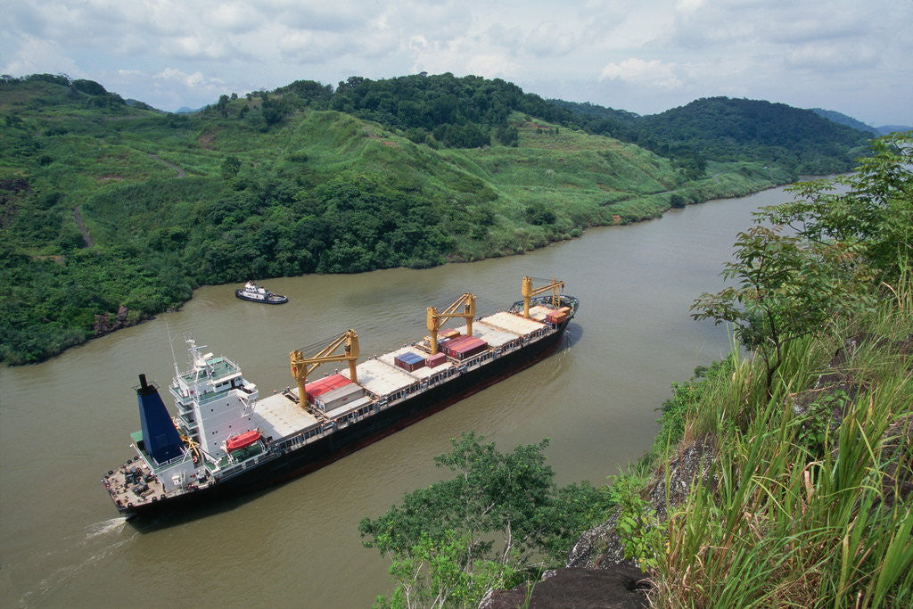 Detail of Cargo Ship and Small Boat in Culebra Cut by Anonymous