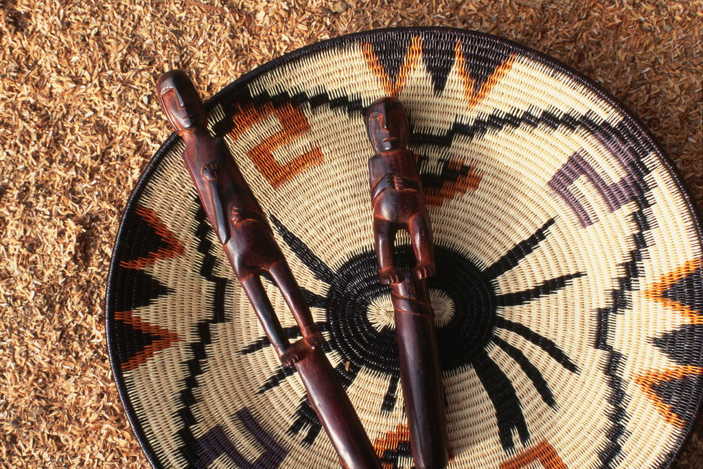 Detail of Embera Wood Carvings and Basket by Corbis