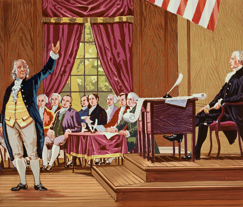 Detail of Benjamin Franklin Gesturing and Speaking in Constitutional Convention by Anonymous