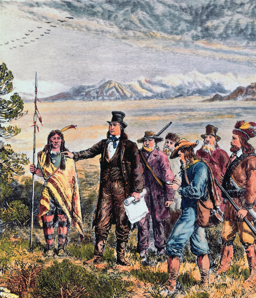 Detail of Engraving of Brigham Young Leading Expedition to Salt Lake, Utah by Anonymous