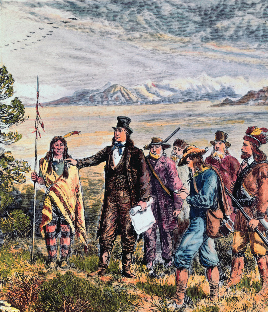 Detail of Engraving of Brigham Young Leading Expedition to Salt Lake, Utah by Corbis