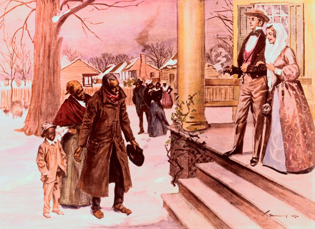 Detail of Black Family Standing at the Steps of White Plantation by Anonymous