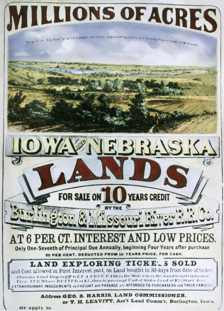 Detail of Advertisement for Iowa and Nebraska Lands by Anonymous