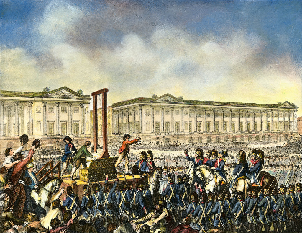 Detail of Illustration of Executioner Holding Head of Louis XVI as Crowd Looks by Anonymous