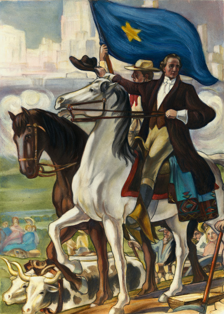 Detail of Illustration of Sam Houston Riding Horse into Houston by Corbis