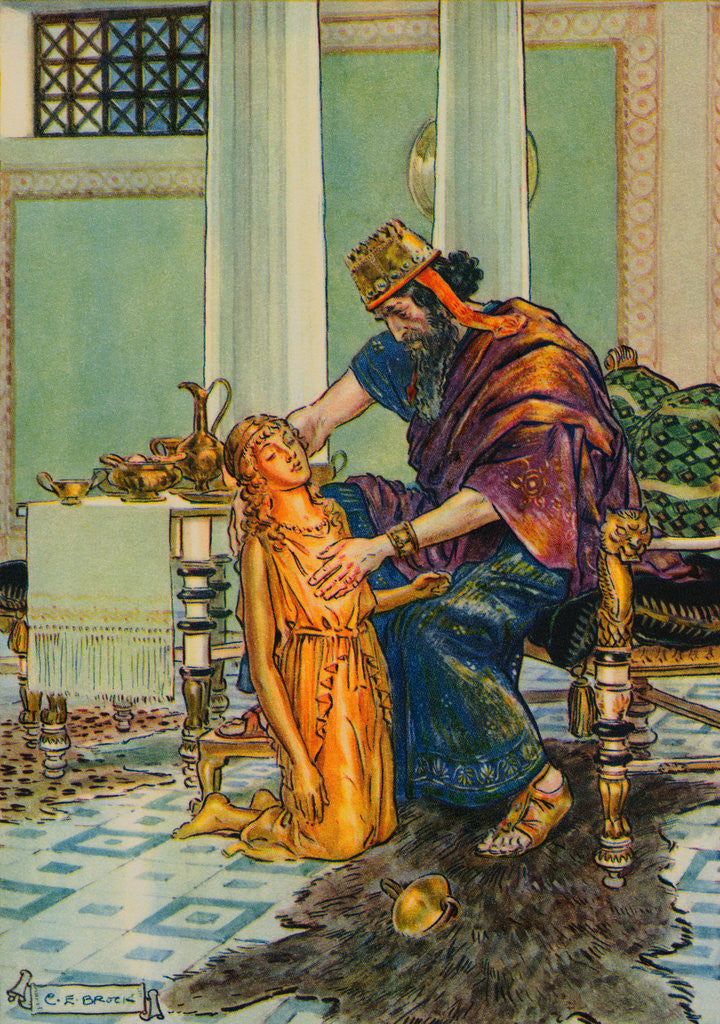 Detail of Illustration of King Midas Seeing Daughter Turning into Gold by C.E. Brock