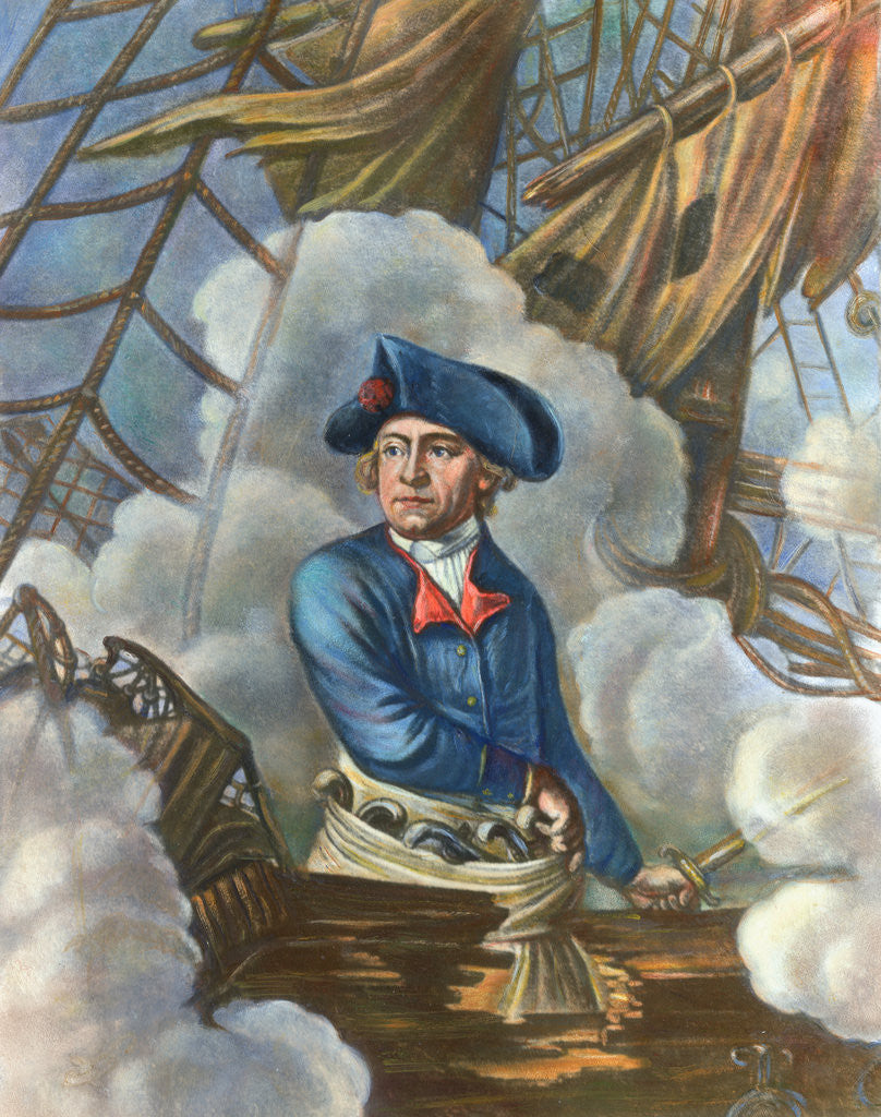 Detail of John Paul Jones with Sword in Hand on Ship Deck by Anonymous