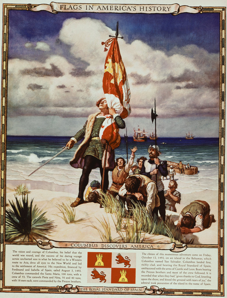 Detail of Illustration of Christopher Columbus and His Men Arriving on the Shores of America by Anonymous