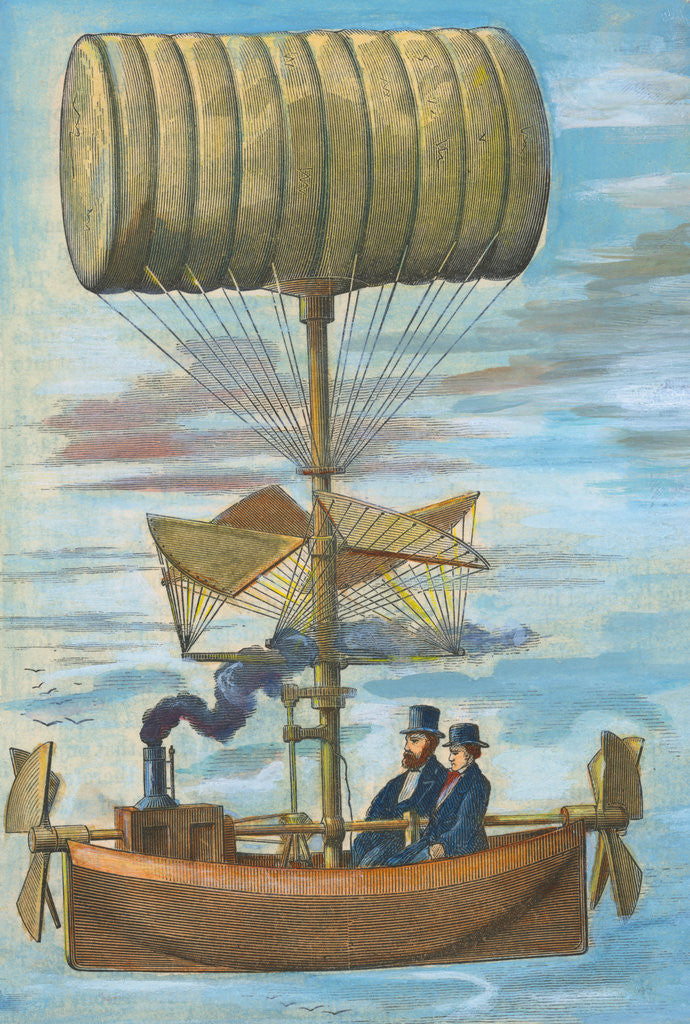 Detail of Men Sitting in Early Flying Invention by Anonymous