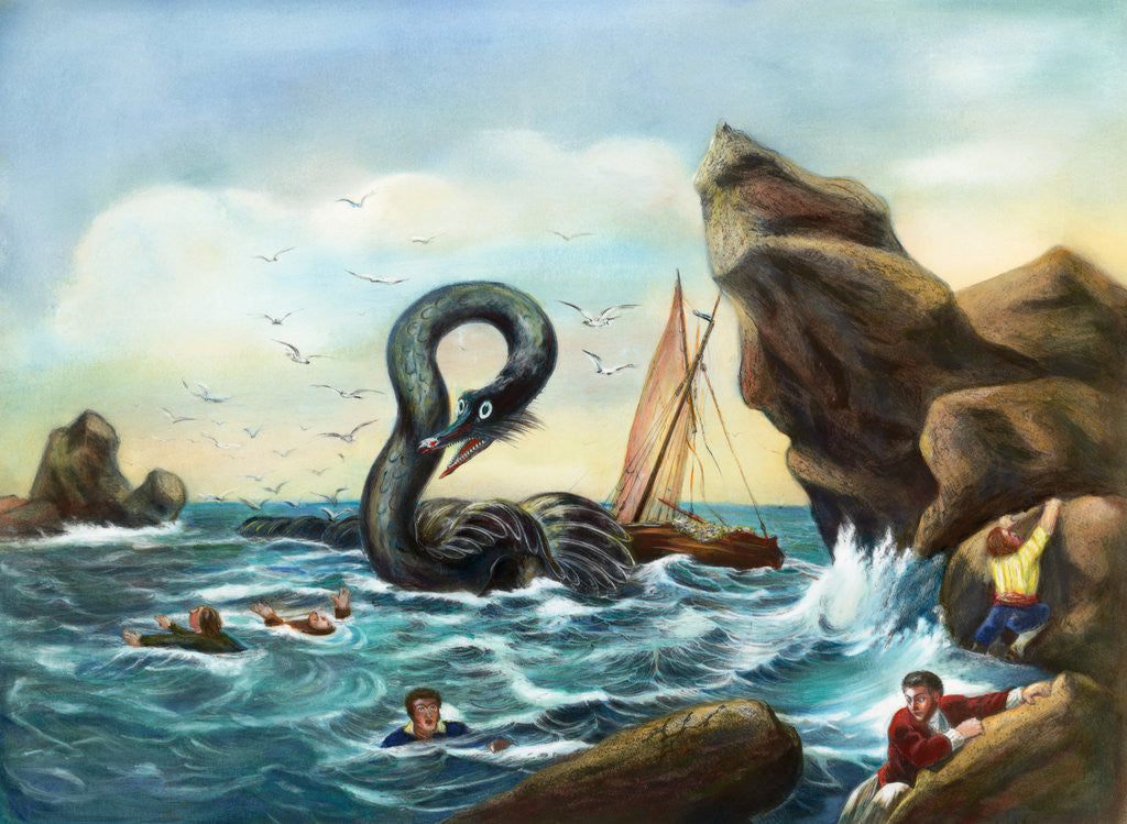 Detail of Sailors Trying to Escape from Sea Monster by Anonymous
