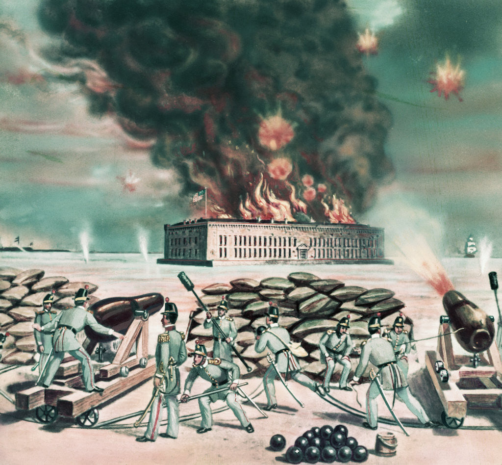 Detail of Soldiers Using Canon to Destroy Fort Sumter by Anonymous