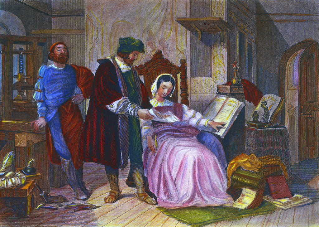 Detail of German Inventor Johann Gutenberg and Wife with Print Material by Anonymous