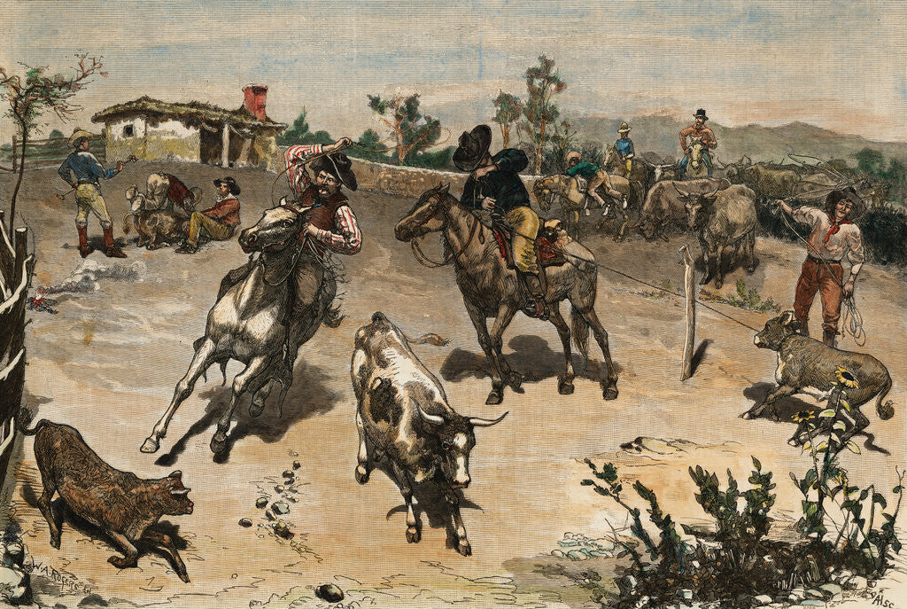 Detail of Cowboys Roping Cattle by Anonymous